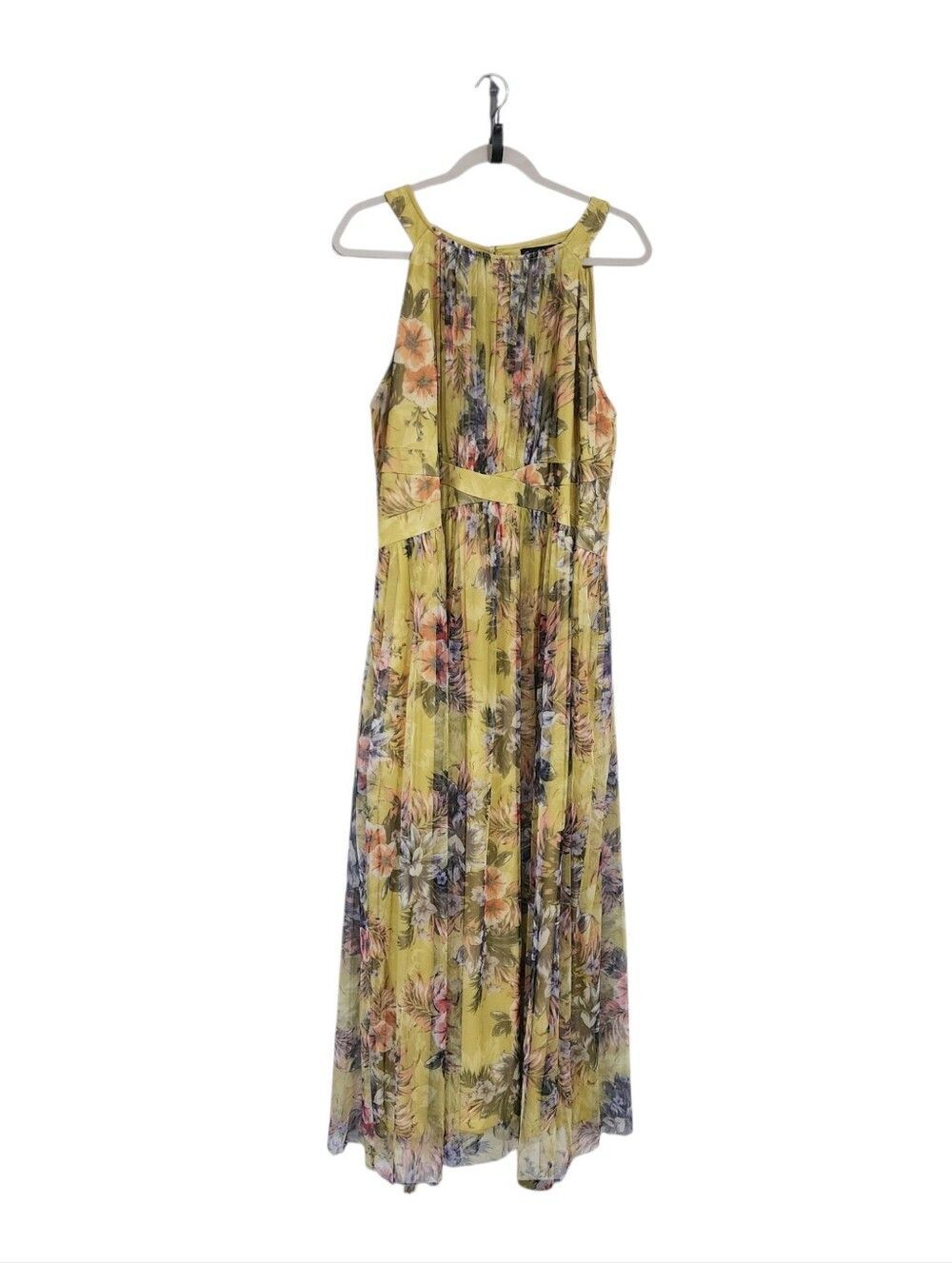 Candalite Yellow Floral Maxi Dress 2X Halter Neck Mesh Overlay Event Party NWT